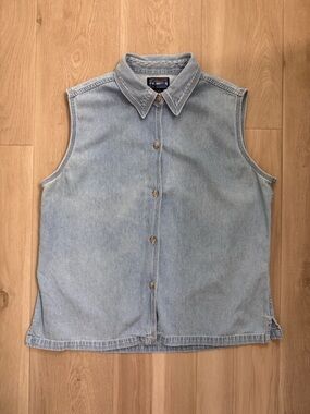 VTG Shaver Lake Light Blue Wash Sleeveless Denim Button Down Shirt Size Large